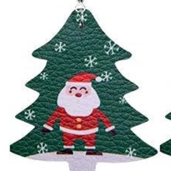 Santa Christmas Tree Faux Leather Earrings - Picture 5 of 7